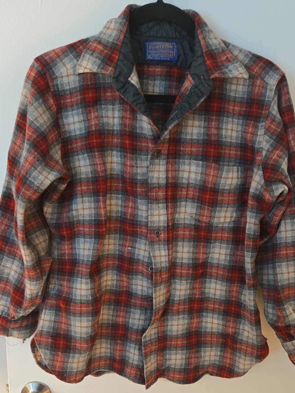 Childrens Pendleton Red and Gray Plaid Button-Down Shirt. Size L